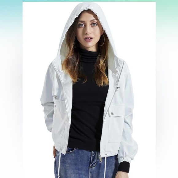 DIASHINY Fall Hooded Loose Jacket For Women, Zip Up Rain Coat Windbreaker - Picture 2 of 7